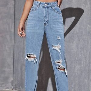 High waist distressed mom jeans